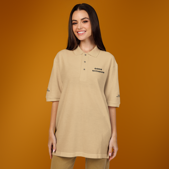 Gods Witness Unisex Golf Shirt | Khaki Polo Shirt | Golfing Essentials | The Sacred Energy Shop | Christian Apparel